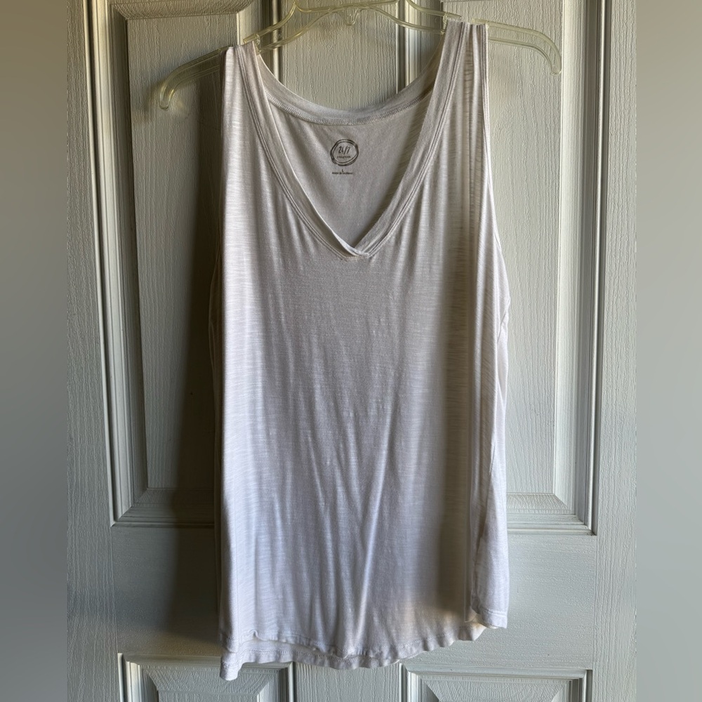 Maurices 24/7 White V-Neck Tank Top